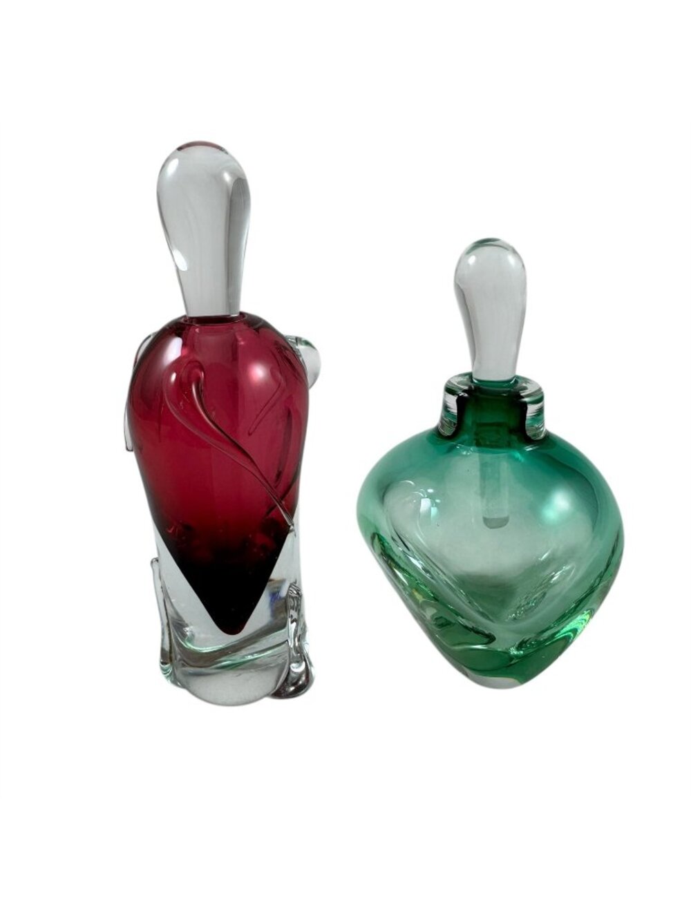 2 Studio Art Glass Perfume Bottles Artist Signed Jeff Smith Vintage 1990s